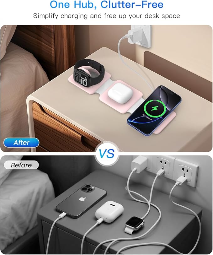 Charging Station for Apple Multiple Devices: 3 in 1 Foldable Magnetic Wireless Charger Stand - Travel Charging Dock Compatible with iPhone 17 16 15 14 13 12 Pro Max Plus Apple Watch AirPods - Image 6