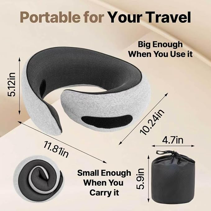 Neck Pillow for Sleeping, Travel Pillows for Airplanes 100% Memory Foam | Cervical Pillow for Long Flight, Car Driving, Portable Packable, Vacation Essentials for Women Flying(Grey) - Image 7
