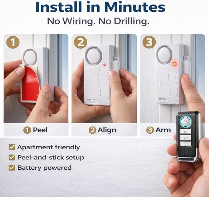 Door Alarms When Opened with Remote, Door Chimes Sensor, 2-Pack Complete | Home Security Systems Sensor Open Window Alarm Ring Door Sensor Doorbell Chime Apartment Dementia Toddler Stick - Image 7