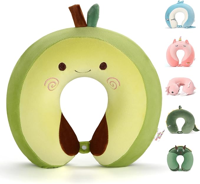 Memory Foam Kids Travel Neck Pillow for Ages 9+, Removable Cover, Avocado | Machine washable, 17 in neck size for teens and adults, 360-degree head and chin support, car and airplane use by NiuniuDaddy