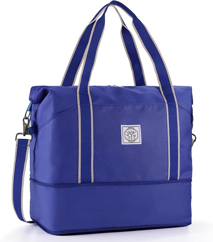 WALNEW Travel Duffel Bag, Weekender Overnight Carry On Bag for Women Men, Foldable Waterproof Gym Luggage Duffle Bag with Metal Buckle Detachable Shoulder Strap and Wet Compartment (Klein Blue) | Overnight Carry On Bag, Foldable Waterproof Gym Luggage ... by WALNEW