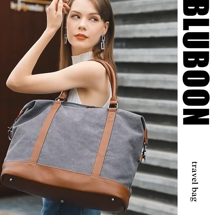 Bluboon Travel Tote Bags with Zipper Ladies Canvas Bag Weekender Overnight Bag for Women Carry on Duffel Bag Trolley Sleeve - Image 10