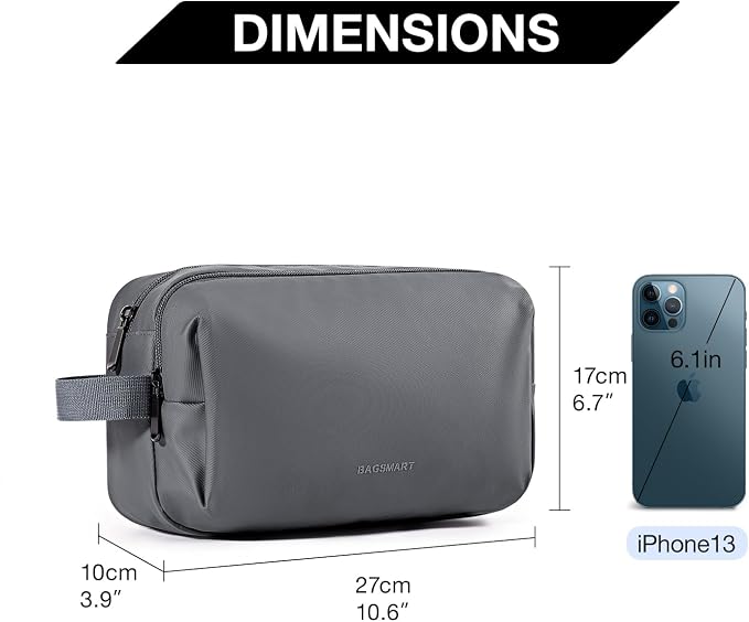 BAGSMART Toiletry Bag for Men, Travel Toiletry Organizer Dopp Kit Water-resistant Shaving Bag for Toiletries Accessories, Door Room Essentials,Grey-basic - Image 5