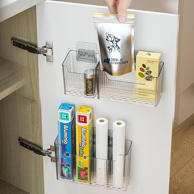 "Set of 3 Shower Caddy & Cabinet Door Organizer - Wall Mounted Shower Shelves with Adhesive, Stackable Plastic Shower Organizer, Clear Bathroom Organizers for Kitchen, Pantry (BPA Free, Large)" - Image 2