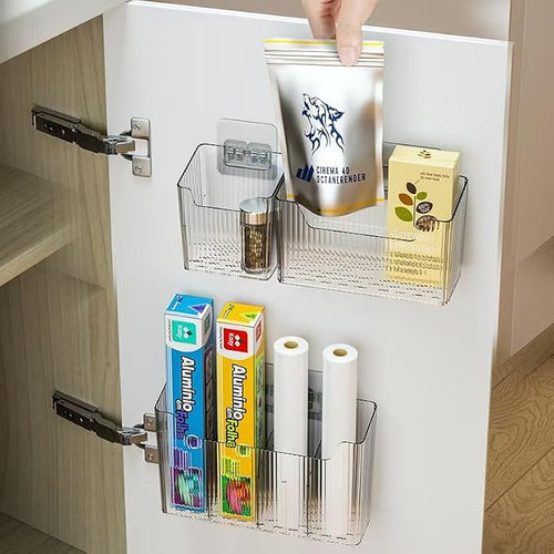 "Set of 3 Shower Caddy & Cabinet Door Organizer - Wall Mounted Shower Shelves with Adhesive, Stackable Plastic Shower Organizer, Clear Bathroom Organizers for Kitchen, Pantry (BPA Free, Large)" - Image 2