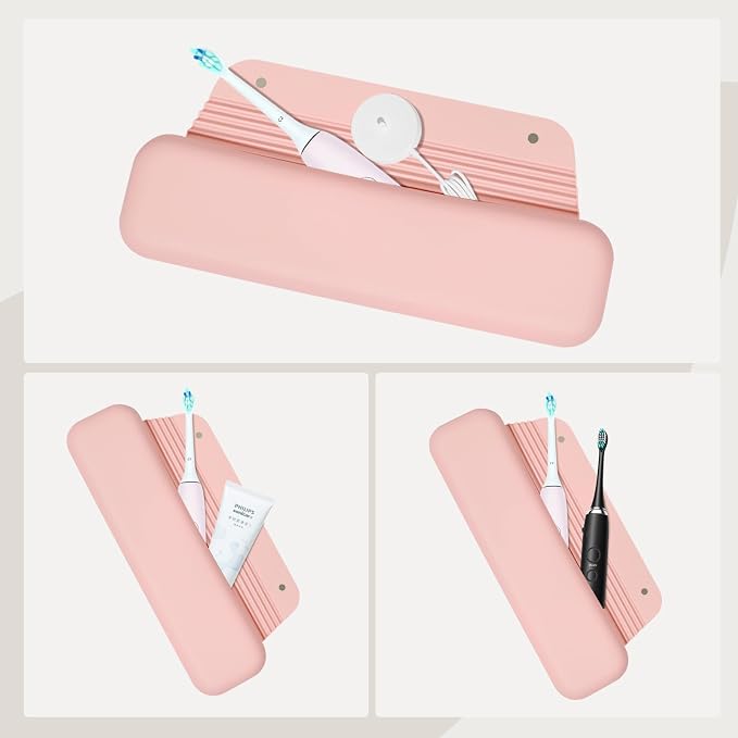 Electric Toothbrush Travel Cover - Waterproof Silicone, Fits Oral-B, Philips Sonicare, suri, burst, Aquasonic | Portable Storage Organizer Bag -Pink - Image 7
