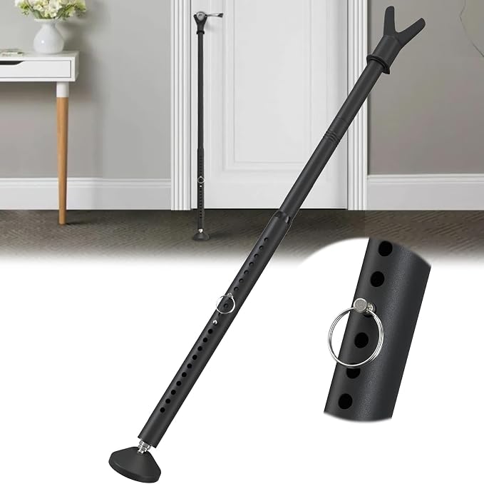 Sliding Glass Door Lock & Door Stoppers Security Bar Keep Your Home Security, Adjustable Jammer with Interchangeable Caps & Rubber Tips, Ideal for Home, Apartment and Travel Protection,Black 1Pack by LcokeiyGardening