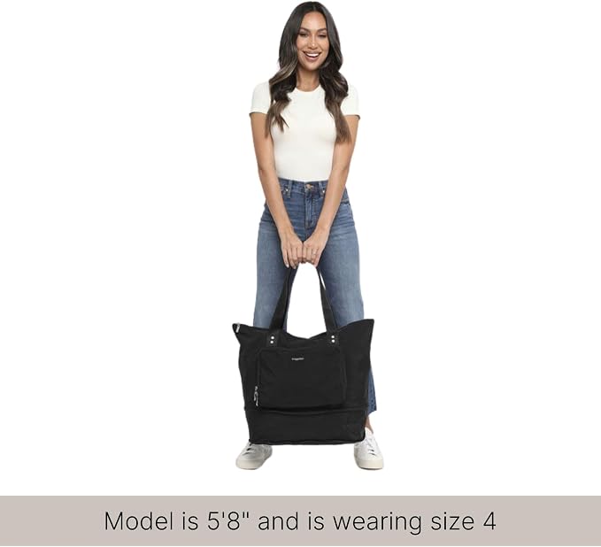 Baggallini Carryall Expandable Lightweight Travel Tote 22" Packable Folding Compact Nylon Washable Weekender w/Luggage Sleeve - Image 6