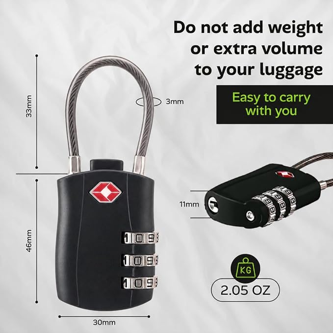 TSA Approved Luggage Lock with Combination - Resettable Cable Lock for Suitcases, Backpacks & Travel Bags - Image 4