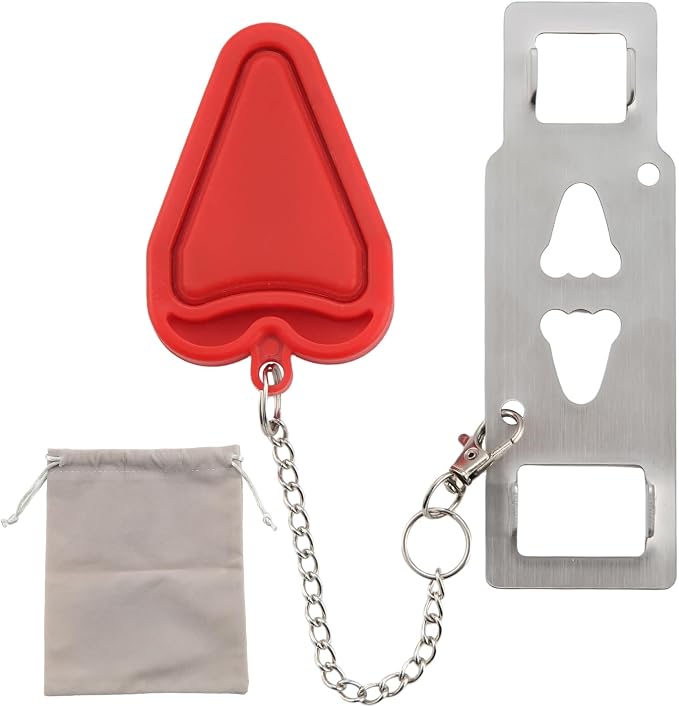 Portable Travel Door Lock, No Tool Hotel Door Latch, Red, 1 Pack | Stainless Steel Lock Plate, Installs At The Door Latch Without Tools, Compact Design For Hotels, Apartments And Dorm Rooms by HOME+MASTER+HARDWARE