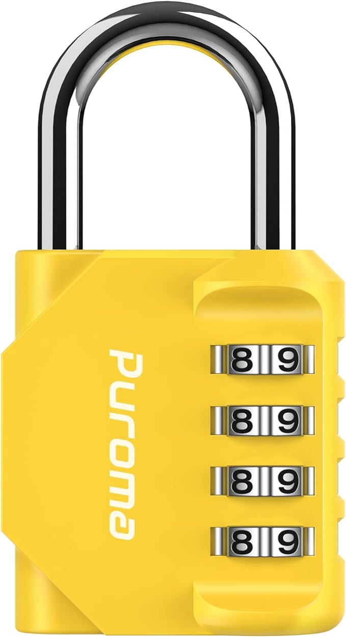 Puroma 1 Pack Combination Lock Locker 4 Digits Combo Padlock Gym Yellow | For School Gate Fence Toolbox Hasp Storage, Outdoor, Resettable, Weatherproof, Side Window, Crack Cut Resist, Hardened Steel by Puroma