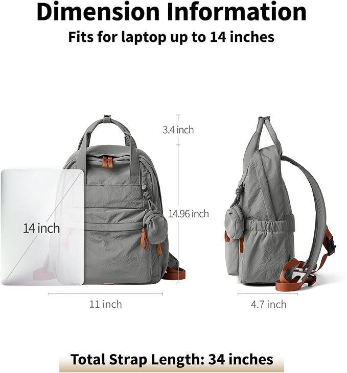 Lightweight Travel Backpack for Women, Anti-Theft Waterproof Hiking Backpack Outdoor Business Casual Daypack 14'' Laptop Work Backpack - Image 2