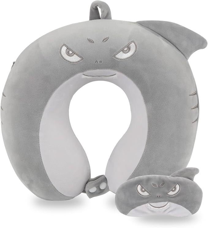 Travel Pillow, Kids Travel Pillow with Sleep Eye Mask Soft Memory Foam Kids Neck Pillow for Boys & Girls, Travel Accessories for Car Airplane Traveling - Shark by MissSoul