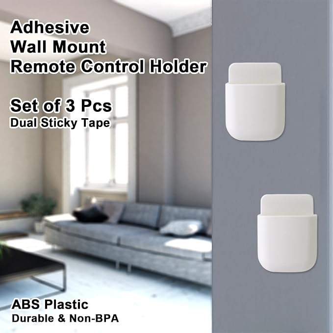 3 Pcs Remote Control Holder, Wall Mount Pen Holder Hole-Free Self Adhesive Phone Charging Organizer Pencil Storage Containers for Home Office School Supply Orgaizer ​(White - Image 4