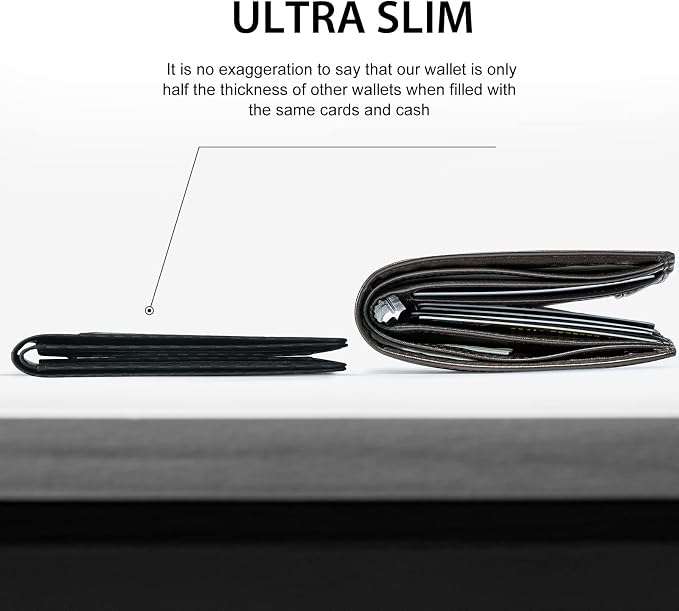 GSOIAX Slim Wallet for Men Rfid Blocking Leather Bifold Front Pocket Carbon Fiber Men's Money Clips Credit Card Holder With Gift Box - Image 2