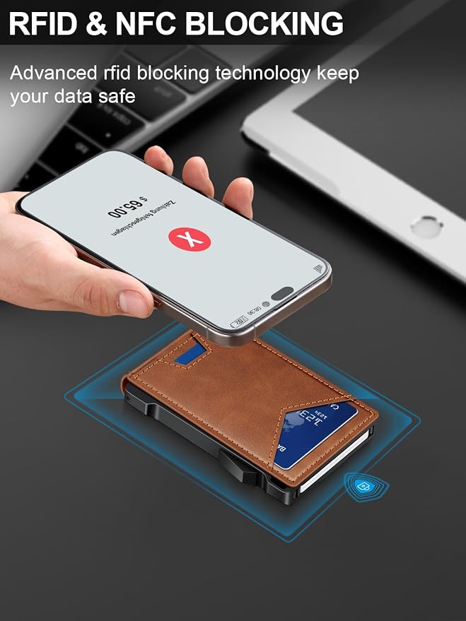 Wallet for Men RFID Wallet with 2 ID Windows & Money Clip, Slim Pop Up Card Holder for 10-12 Cards, Bifold Minimalist Smart Wallet for Front Pocket, Compact Metal Credit Card Holder, Gifts for Men - Image 4