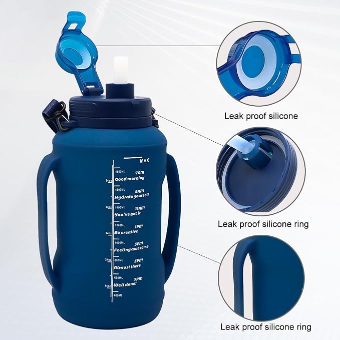 64oz Foldable Water Kettle - Straw & Motivational Time Marker, Half Gallon Silicone Reusable Bottle for Airport Travel, Outdoor Adventures & Home/Office (Blue) - Image 7