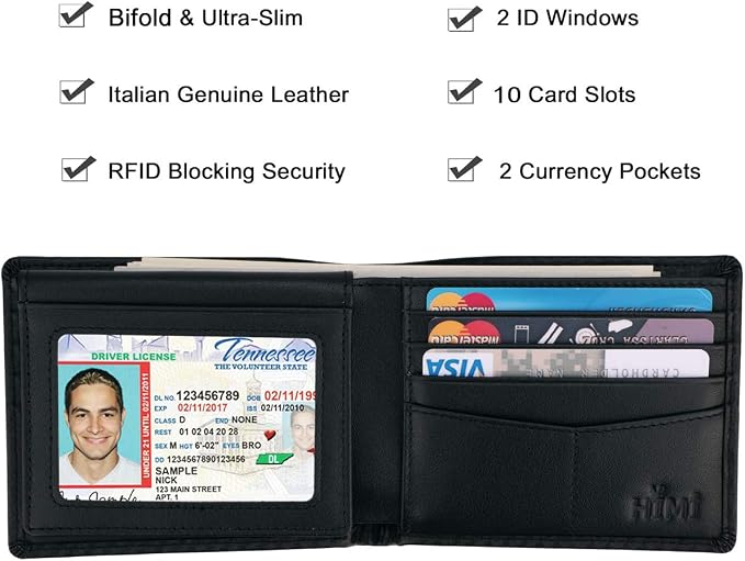 HIMI Wallet for Men-Genuine Leather RFID Blocking Bifold Stylish Wallet With 2 ID Window - Image 3