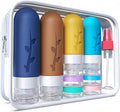DEPOZA Travel Bottles Kit (16 Pack) - TSA Approved, Leak Proof Silicone Squeezable Containers for Toiletries. Complete Set with Jars, Sprayers & Bag (Dark blue) by TravelingisaspiritualpracticeDepozawillaccompanyyouonyourspiritualpath