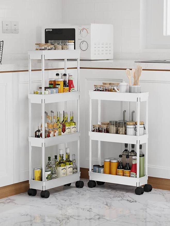 Sooyee 4 Tier Slim Rolling Cart, Utility Storage Cart with Wheels,White | Narrow Plastic Craft Cart,Ideal For Kitchen, Bathroom, Office, Dorm, Art Workspace, Bedside Storage - Image 4