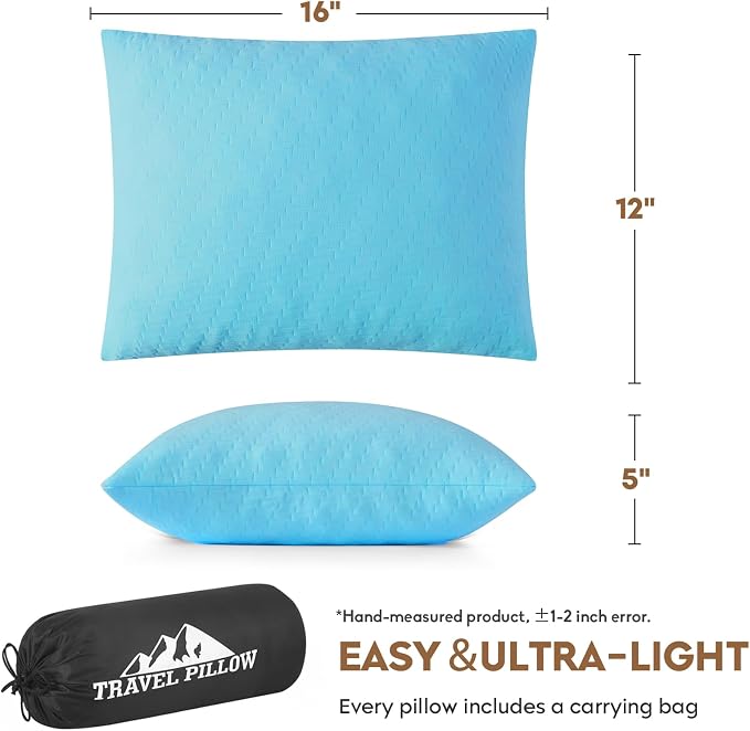 Small Shredded Memory Foam Pillow, Camping Pillow Travel Pillow - Compressible Medium Firm, Breathable Cover, Ideal Backpacking Hiking, Airplane and Car (Sky Blue, S) - Image 3