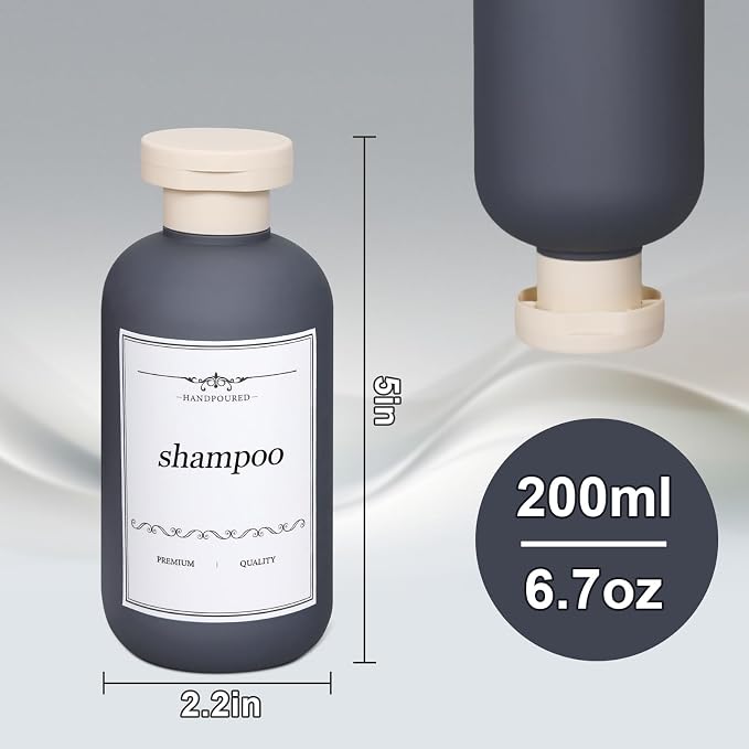 ASEVAT 6.7oz Sealed Plastic Travel Shampoo Bottles, Travel Shampoo and Conditioner Bottles Refillable, Empty Squeeze Bottle, Hand Soap Dispenser for Vacation, Gym, Home(BlueNavyGrey) - Image 4