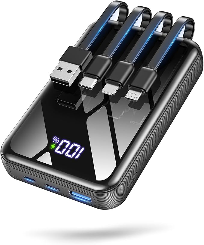 Portable Charger Power Bank 50000mAh, 22.5W Fast Charging & 50% Smaller Battery Pack with Built-in Cables, Travel Camping 4 Outputs, LED Display for iPhone, Android, iPad, Black by Unknown