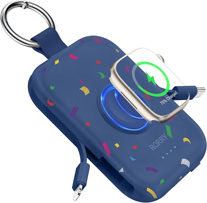 RORRY CharmGo Portable Charger, 5000mAh Portable Charger Power Bank | Built-in Cables,Travel Keychain Battery Pack Essentions for Apple Watch 1~11 Series/Ultra/SE & iPhone Air/17/16/15/14/13/12 by RORRY