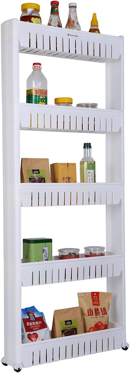 Laundry Room Organizer, Mobile Shelving Unit Organizer with 5 Large Storage Baskets, Gap Storage Slim Slide Out Pantry Storage Rack for Narrow Spaces by Home-Man