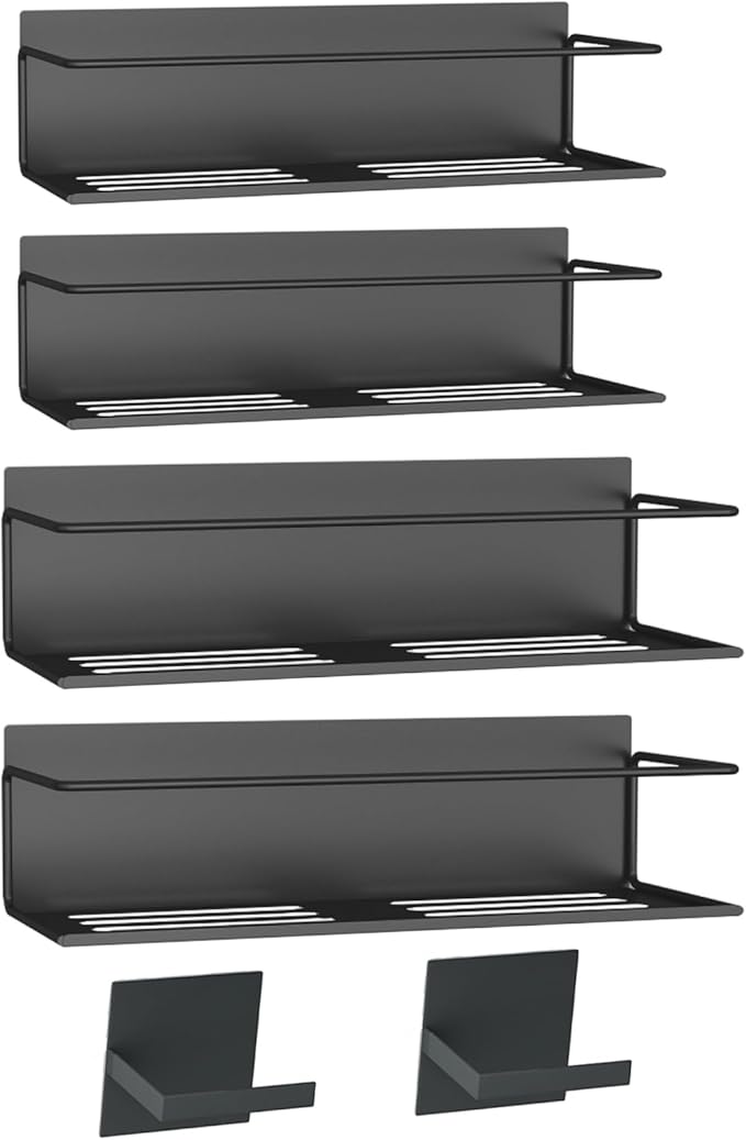 Magnetic Spice Rack For Refrigerator, Magnetic Fridge Shelf For Kitchen, Magnetic Shelf For Fridge Space Saving Black 4 Pack With Magnetic Paper Towel Holder - Image 4