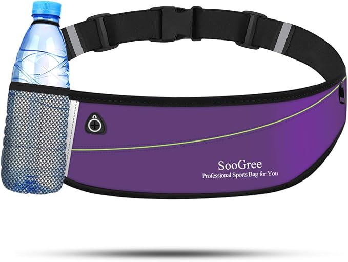 SooGree Slim Running Belt Fanny Packs for Women Men,Water Bottle Holder Hydration Fanny Pouch,Waterproof Sport Waist Pack with Reflective Strip,Runner Belt Bag for Running Cycling Camping Gym (Purple) by SooGree