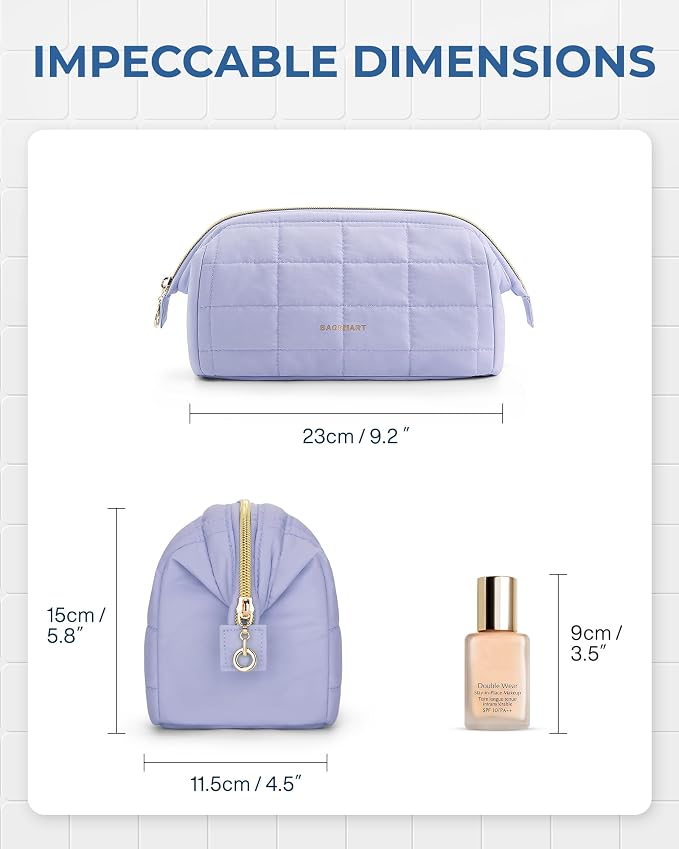 BAGSMART Makeup Bag Travel Toiletry Bag, Zipper Pouch, Lavender Purple | Wide-open, Puffy Padded, Travel Essentials, Make Up Bag, For Women, Makeup Organizer, Toiletries Accessories Brushes - Image 5
