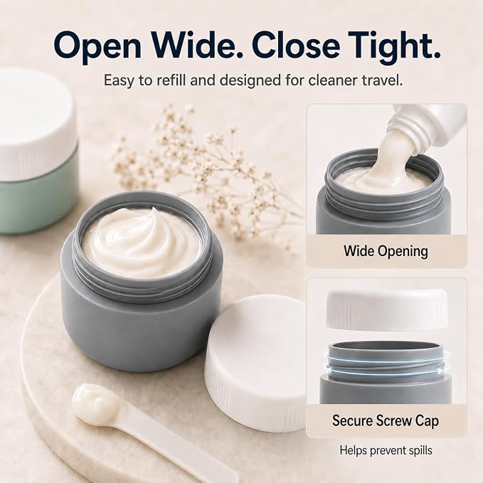 Travel Containers for Toiletries Set, Silicone Travel Bottles & Cream Jars, TSA Approved Leak-Proof Refillable Travel Size Kit with Clear Bag, 8Pcs - Image 7