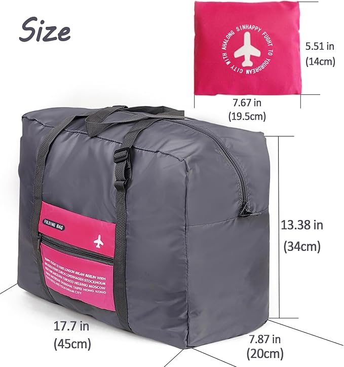 Travel Bag Spirit Airlines Personal Item Bag 18x14x8 Foldable Travel Duffel Bag Tote Carry on Luggage Duffle Overnight for Women and Men(Pink) - Image 3