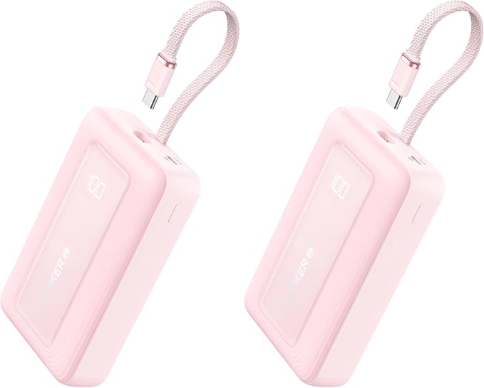 Anker Zolo Power Bank (2025 Upgraded Version), 20,000mAh 30W High-Speed Portable Charger with Built-in USB-C Cable, Battery Pack for iPhone 17/16 / 15 Series, Galaxy, and More (Pack of 2) by Unknown