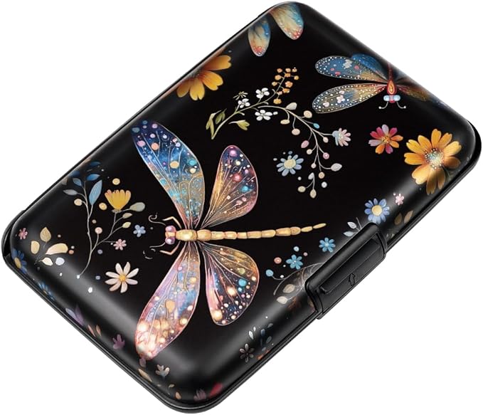 Coco Rossi Credit Card Holder RFID Aluminum Small Mini Wallet Women | Metal Wallet, Business Cards Holder, ID Case, Slim Sleeves, Womens Girls Gift, Carry Proof Wallets for Travel, Dragonfly by Coco+Rossi