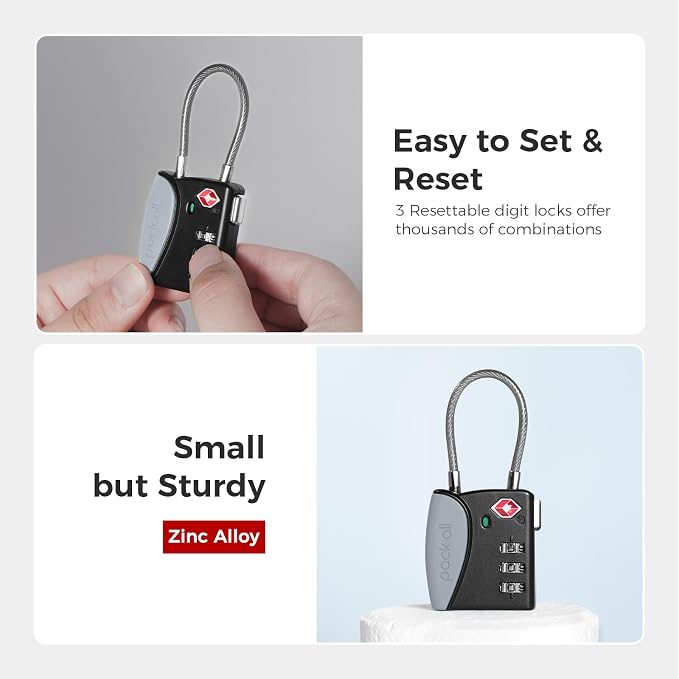 pack all TSA Approved Travel Luggage Locks, Resettable 3-Digit Code | Open Alert Indicator, Flexible Steel Cable, Zinc Alloy Body, Clear Number Dials, For Suitcase, Toolbox, Backpack, 4 Pack - Image 4