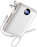 Portable Charger Power Bank 10000mAh,Built-in Cables & AC Plug | Built-in Cables & AC Plug, 22.5W Fast Charging, 4-Device Charging, Travel Essential, for iPhone, iPad & Samsung Galaxy, White by Unknown