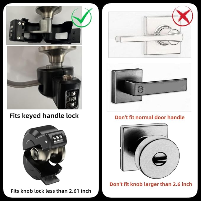 Keyed Door Handle Lockout Device Cover with Code to Disable Access to Keyhole Combination Lock for Bedroom from Outside Only Fits Handle Lock with Long Connecting Shaft Please Measure Before Order - Image 9