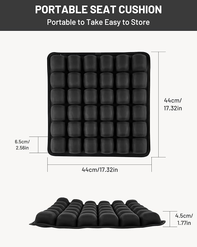 Inflatable Seat Cushion for Office, Travel, Car & Wheelchair - Inflating Air Cushion Seat, Portable Comfort Seat Cushions for Airplane, Stadium, Chair - Ergonomic Support for Long Sitting (Black) | Inflating Air Cushion Seat, Portable Comfort Seat Cush... - Image 7