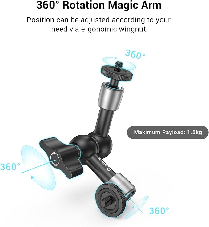 SMALLRIG Super Clamp w/ 1/4" and 3/8" Thread and 5.8 Inches Adjustable Friction Power Articulating Magic Arm with 1/4" Thread Screw for LCD Monitor/LED Lights - KBUM2730 | Adjustable Friction Power Articulating Magic Arm with 1/4" Thread Screw for LCD ... - Image 3