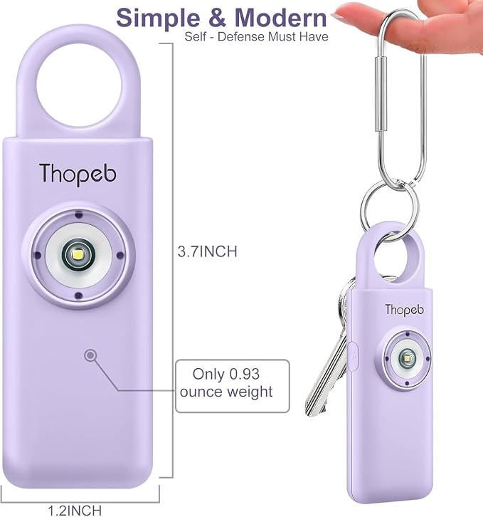 Thopeb Personal Safety Alarm for Women – Upgraded Rechargeable | Strobe with Separate Switch, 135dB Siren, Long-Lasting Protection, Stylish Keychain (Purple) - Image 7