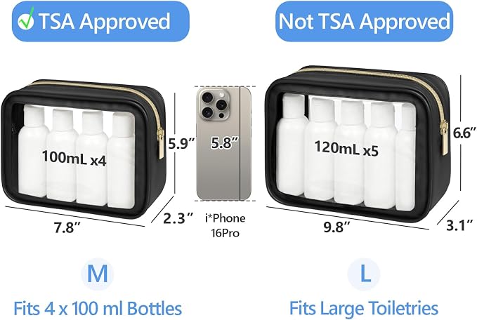 Clear Makeup Bag Foldable - TSA Approved Toiletry Bag for Travel | Metal Zipper, Reinforced Seam, Water Resistant, Medium for Carry-on, Large for Checked Luggage, for Car Storage Organizer - Image 3