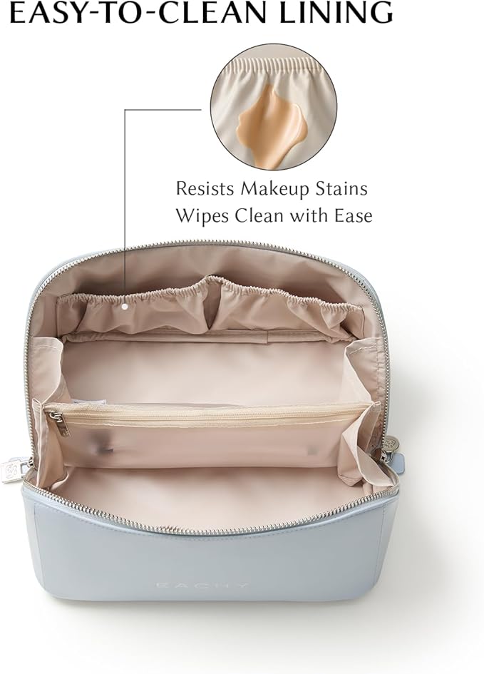 EACHY Large Capacity Travel Makeup Bag for Women, Cosmetic Pouch, Blue | Large-capacity zippered cosmetic pouch organizes makeup and toiletries as a travel makeup bag or toiletry bag for women - Image 4
