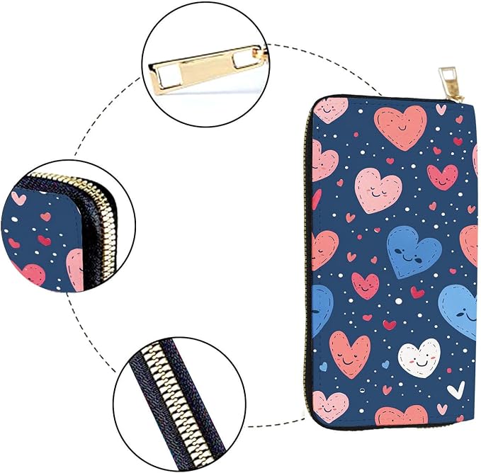 Women's RFID Blocking PU Leather Zip-Around Wallet, Large Capacity Clutch with Phone Holder, Travel Purse & Card Organizer with Removable Wristlet,Love Heart - Image 4