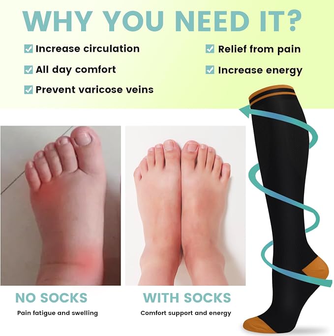 Copper Compression Socks 15-20 mmHg for Men & Women 8 Pairs – Circulation Support for Nurses, Travel, Running, Hiking, Soccer - Image 4