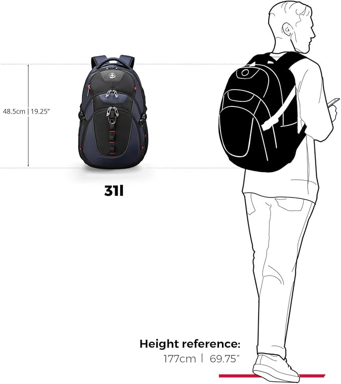 Swissdigital Design Laptop Backpack with USB Charging Port, Travel Backpack Fits 15.6 inches Computer, 31l College School Backpack for Men, Blue/Black | SD803-12 - Image 7
