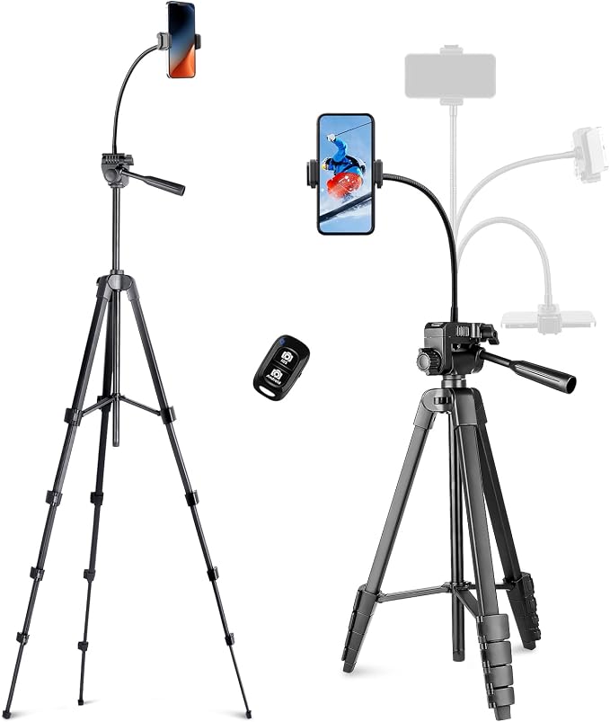 Aureday Phone Tripod, 82" Tripod for iPhone with Flexible Gooseneck, Wireless Remote and Phone Holder, Extendable Cell Phone&Camera Tripod Stand for Selfies/Video Recording/Live Streaming/Vlogging by Aureday
