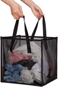 HONOMA Laundry Bags Hamper Bag with Handles,Portable &Collapsible Dirty Clothes Mesh Basket Foldable for Washing Storage, Kids Room,Dorm or Travel (Black, Single-Layer) by HONOMA
