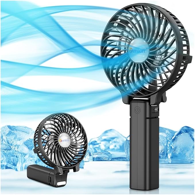 VersionTECH. Portable Handheld Fan, Powerful+Durable+180° Foldable, Mini Hand Fans with USB Rechargeable Battery Operated Cooling Accessories for Personal Use, Travel, Office Black by VersionTECH